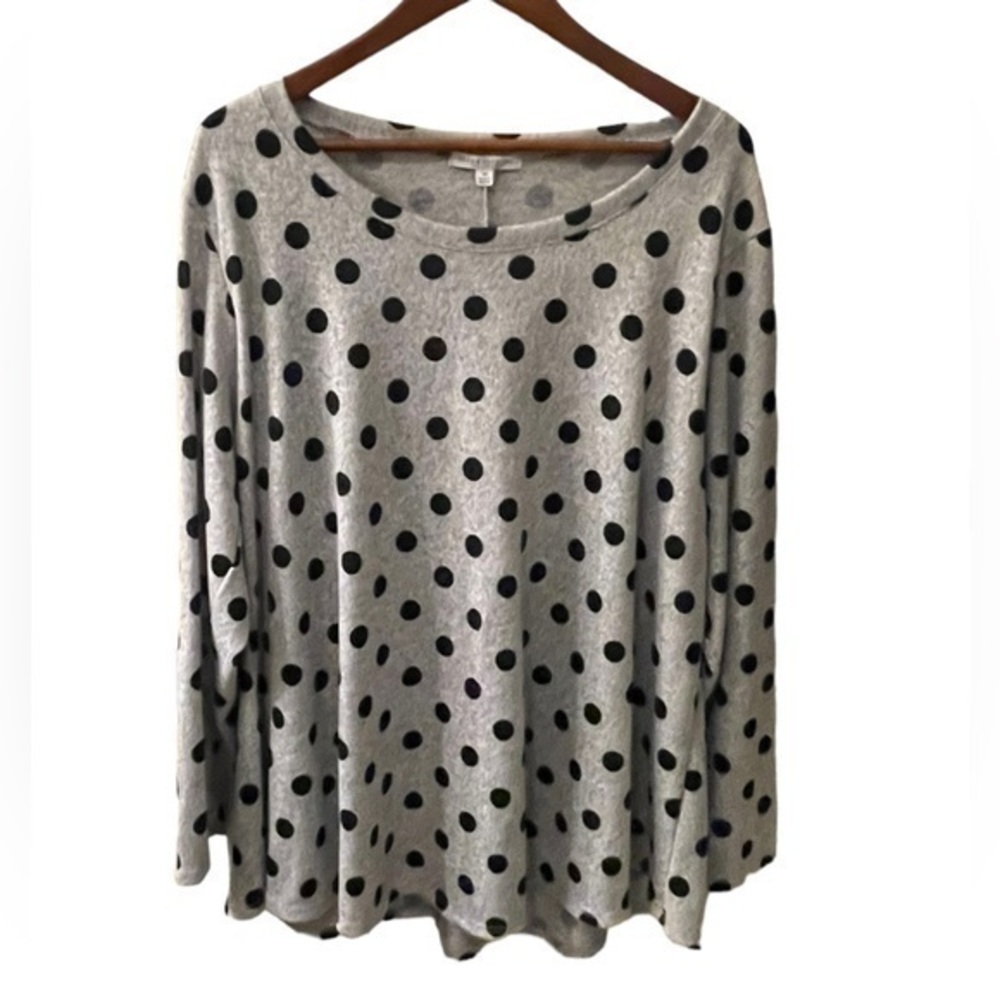 Green Envelope Gray With Black Polka Dots Long Sleeve Top Size 3X